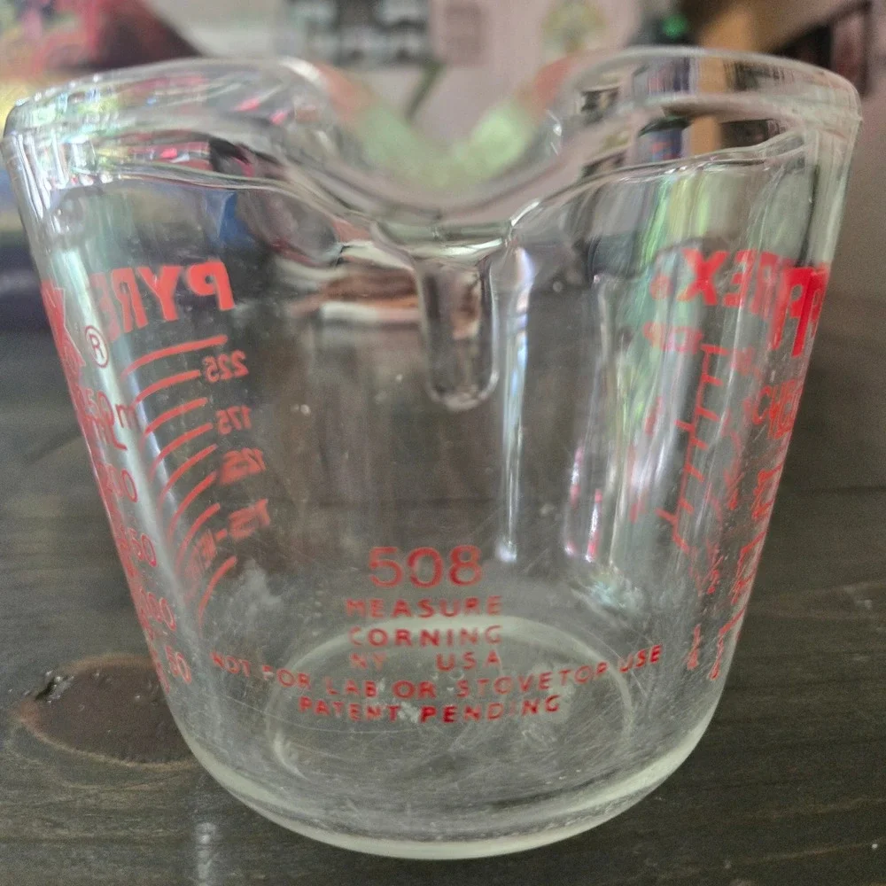 Vintage Pyrex‎ 1 Cup Glass Measuring Cup Red Lettering Model 508 Corning USA 8oz
